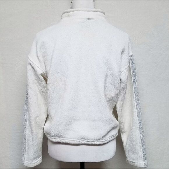 𝅺VINTAGE 1990s Exist White Gray Striped Full-zip Terry Cloth Cropped Sweater - Picture 8 of 11